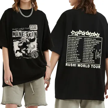 Roko grupė Maneskin Rush! Pasaulinio turo marškinėliai Vyrų mada Hip Hopas Gotikiniai Oversized marškinėliai Medvilniniai laisvalaikio marškinėliai Tops Gatvės apranga