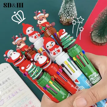 1PC Kalėdinis 10 spalvų tušinukas Studentų spaudos rašiklis Spalvotas rašiklis Kalėdų senelis Tušinukas 0.5mm Mokyklinės kanceliarinės prekės Vaikų dovanos