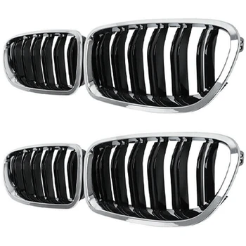 2X Car Chrome+Glossy Black Dual Slats Front Renal Grille Grill for BMW F10/ F11 M5 535I 550I 528I 4-Door 2010-2017