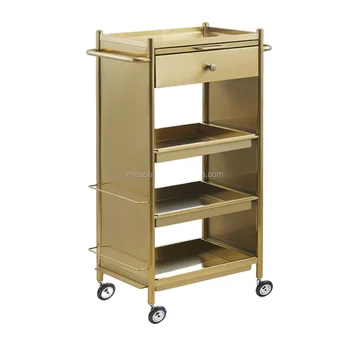 Paprastas ir modernus kirpyklos parduotuvės baldai specialus vežimėlis aukso ir sidabro nerūdijančio plieno medžiagos vežimėlio vežimėlis