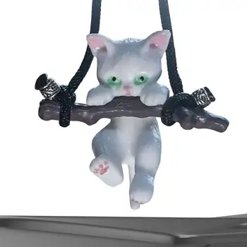 Galinio vaizdo veidrodėlis Automobilio šaka Katės pakabukas Automobilio veidrodėlis Kabantys priedai Juokingi katės sūpynės Automobilių aksesuarai