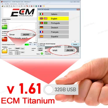 ECM V1.61 su 26000+ tvarkyklėmis ECM Titanium 1.61 su 18259+ vairuotojo šešioliktainiu vaizdu Kontrolinė suma automobilių remonto programinė įranga ECU įrankiui