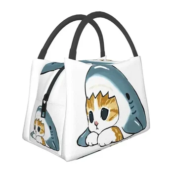 Cat Shark Cartoon Anime Gyvūnai izoliuoti pietų krepšiai darbui Biuras Naudojamas aušintuvas Terminė pietų dėžutė Moterys