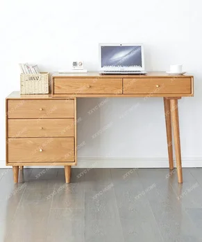All Solid Wood Ištraukiamas stalas Nordic Oak Computer Desk Corner knygų lentynos derinys Studijų lentelė