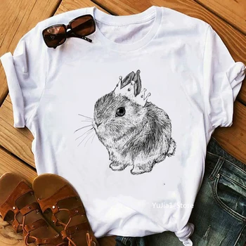 New Bunny Queen Animal Print Women Tshirts Funny Rabbit T Shirt Harajuku Kawaii Drabužiai Summer Tops Tee Shirt Femme Streetwear
