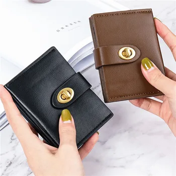 Chic Korea Solid Color Card Holder Vintage Casual Women Wallet PU Leather Female Purse Money Clip Wallet Ins Lady Coin Purse